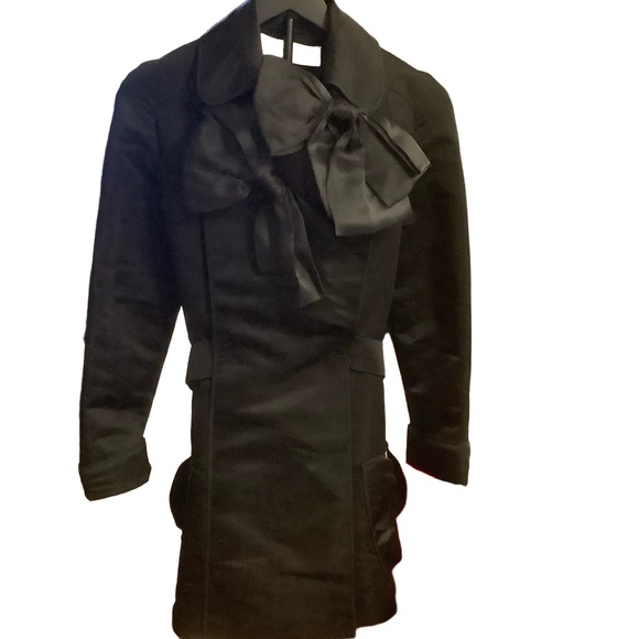 Juan Vidal Black Satin Bow Front Blazer Sz 38 Butterfly Pockets Elegant Occasion